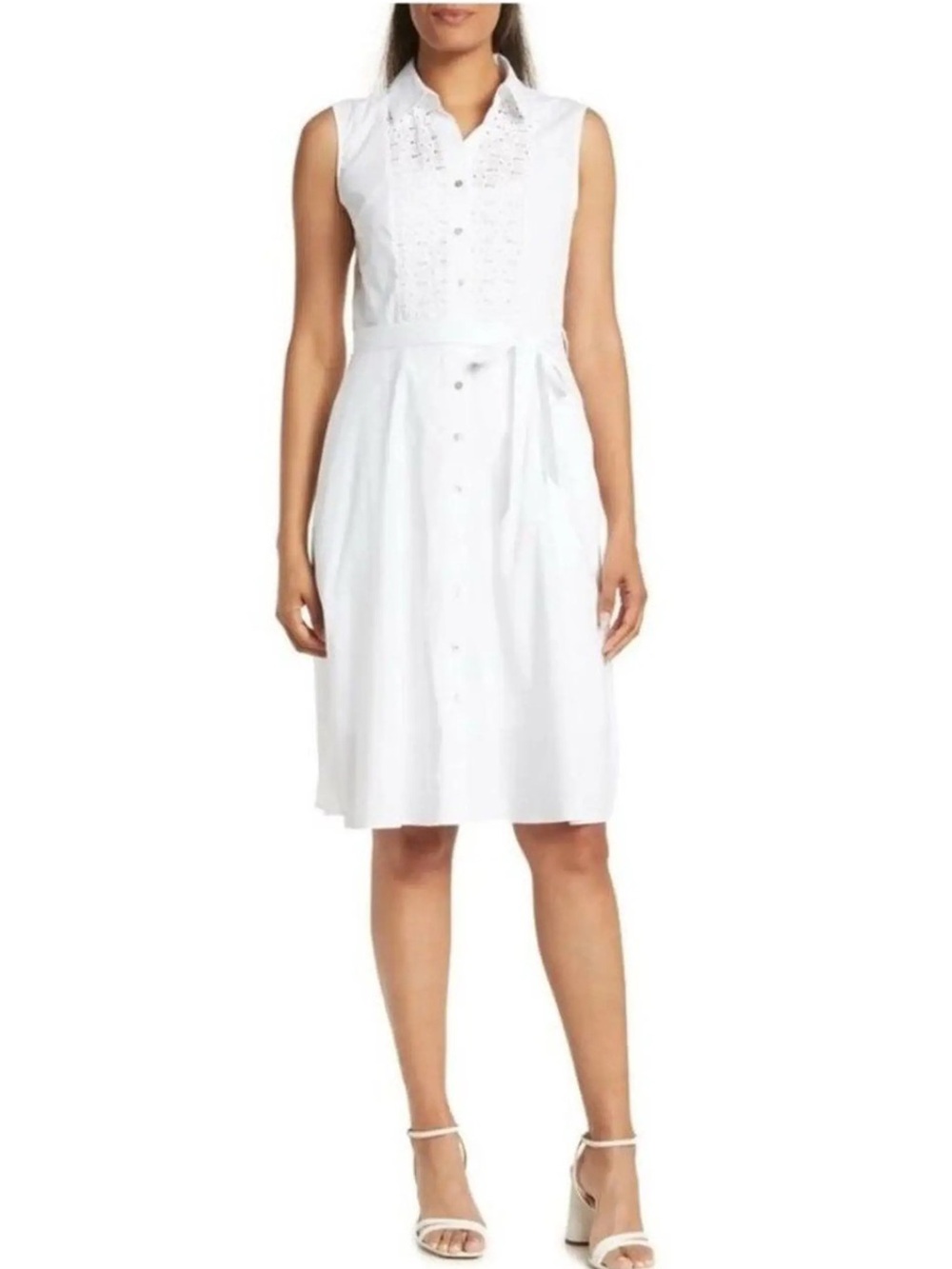 NEW NWT Nanette Lepore Embroidered Eyelet Belted Sleeveless Shirt Dress Size 14